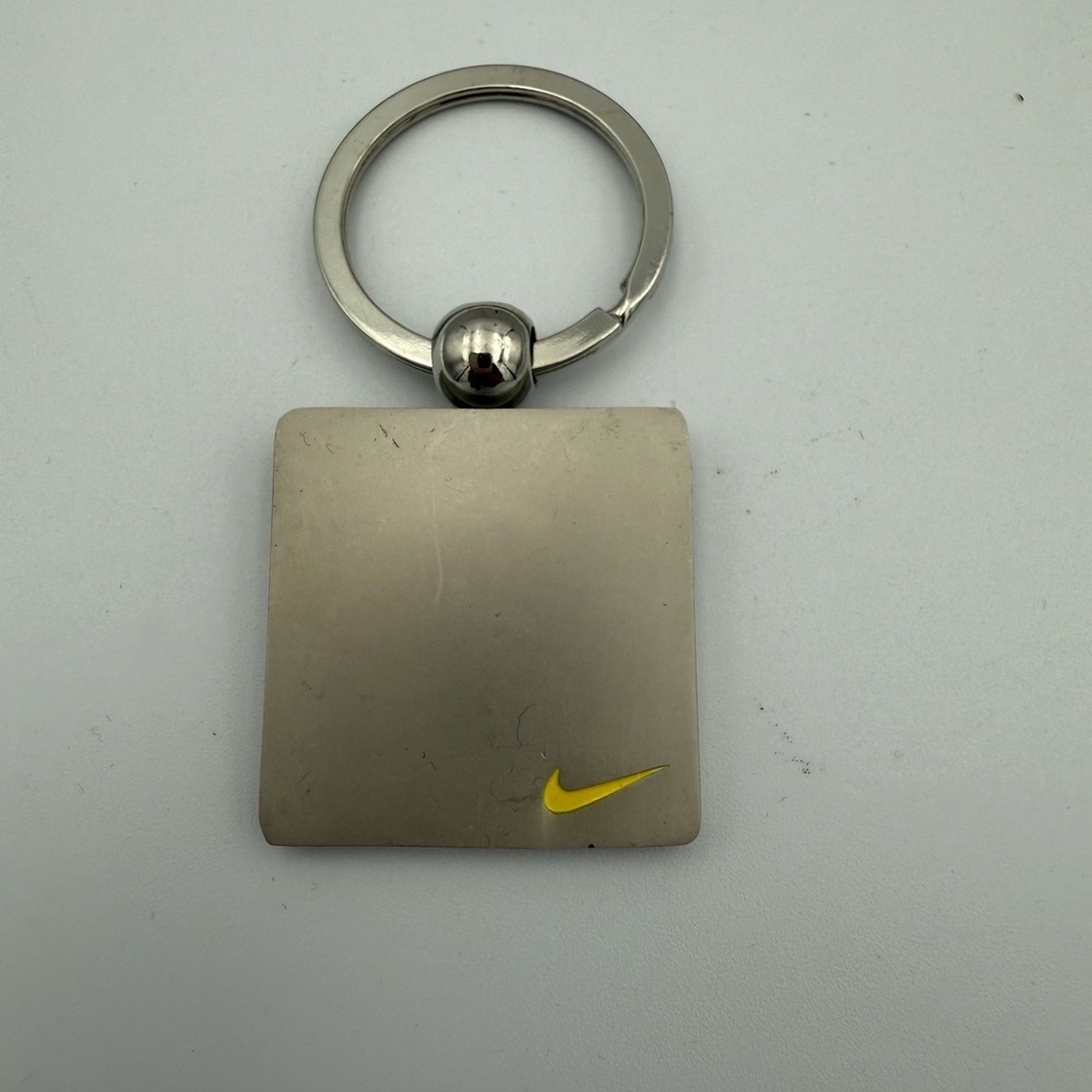 RARE Vintage Nike Double Sided Swoosh Yellow Silver Metal Keychain Key Ring